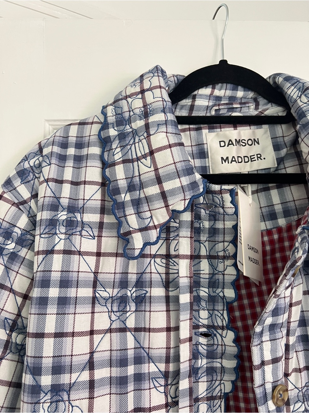 Damson Madder Audrey Plaid Quilted Coat in Blue Check - Picture 2 of 10